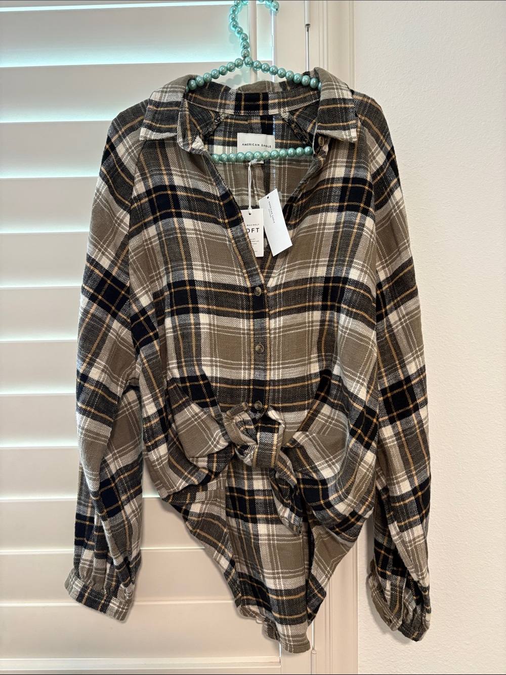 NWT American Eagle Plaid Flannel LS Shirt Sz Small